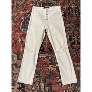 Veronica Beard Ryleigh High Rise Jeans Slim Distressed 30/10 White Raw Hem Denim